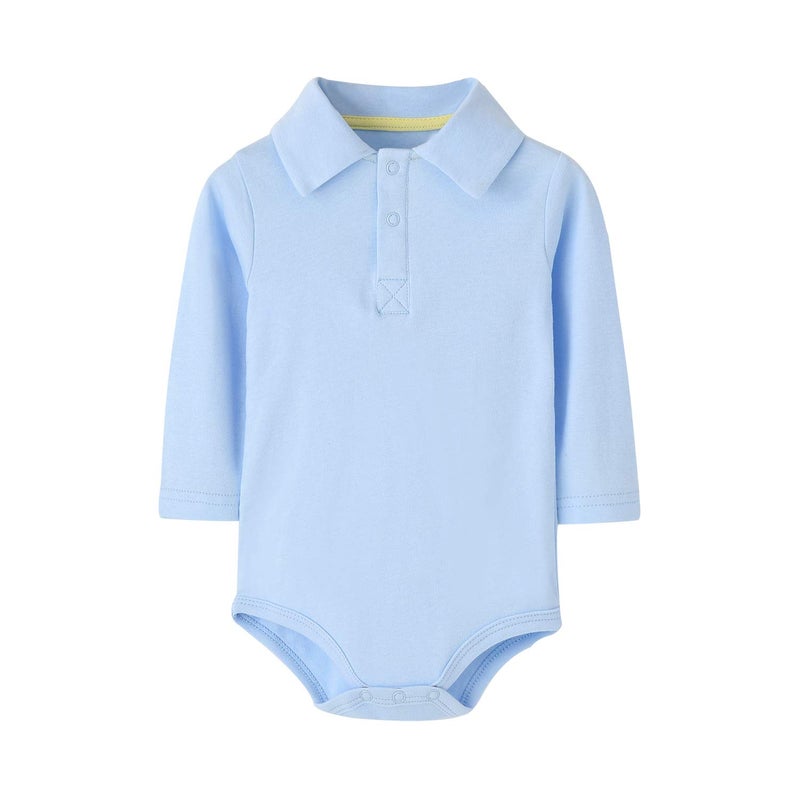 Teach Leanbh Infant Baby Polo Bodysuit Cotton Long Sleeve Pure Color Shirt 3-24 Months (12 Months, Baby Blue) - Image 1